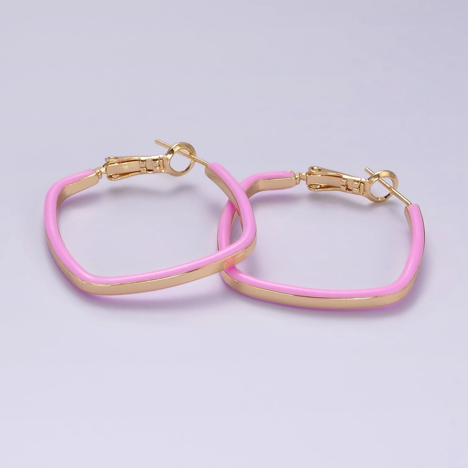 14K Gold Filled White, Pink, Blue Enamel Boxy Rhombus Hinge Hoop Earrings | AE180 - AE182 - DLUXCA