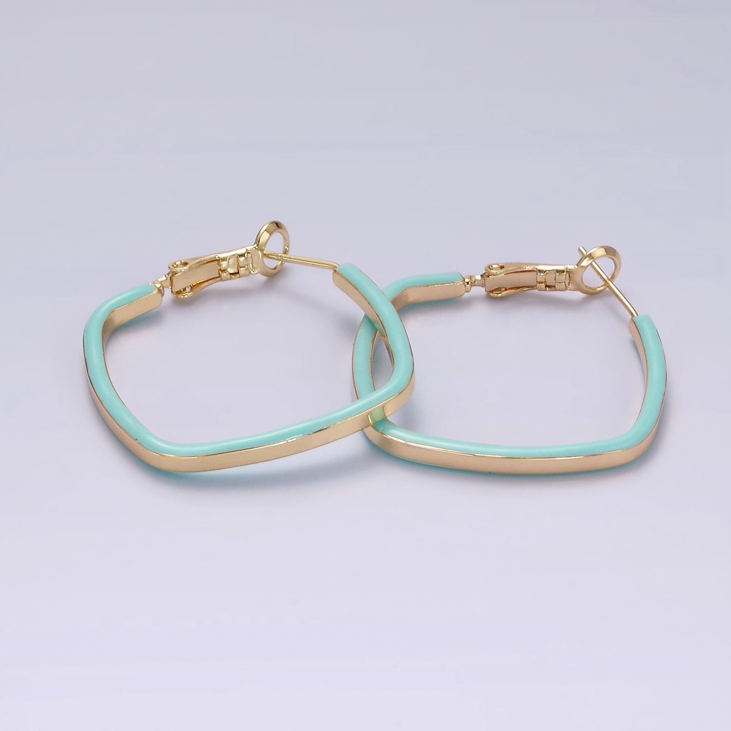 14K Gold Filled White, Pink, Blue Enamel Boxy Rhombus Hinge Hoop Earrings | AE180 - AE182 - DLUXCA