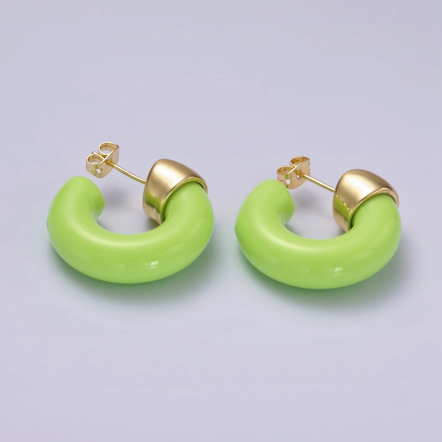 14K Gold Filled 25mm Green, Pink, Orange, White, Purple C-Shaped Resin Hoop Earrings | AE184 - AE188 - DLUXCA