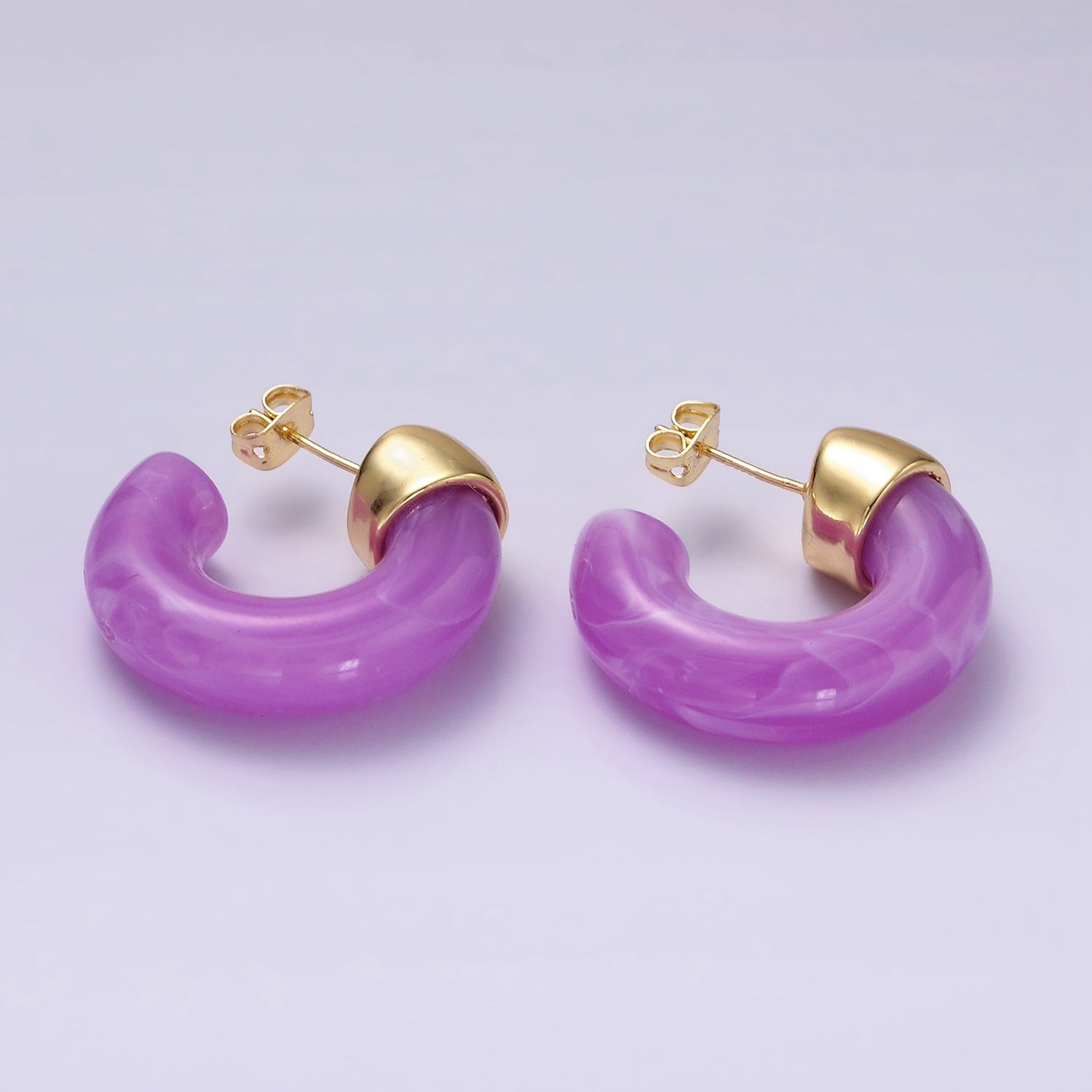 14K Gold Filled 25mm Green, Pink, Orange, White, Purple C-Shaped Resin Hoop Earrings | AE184 - AE188 - DLUXCA