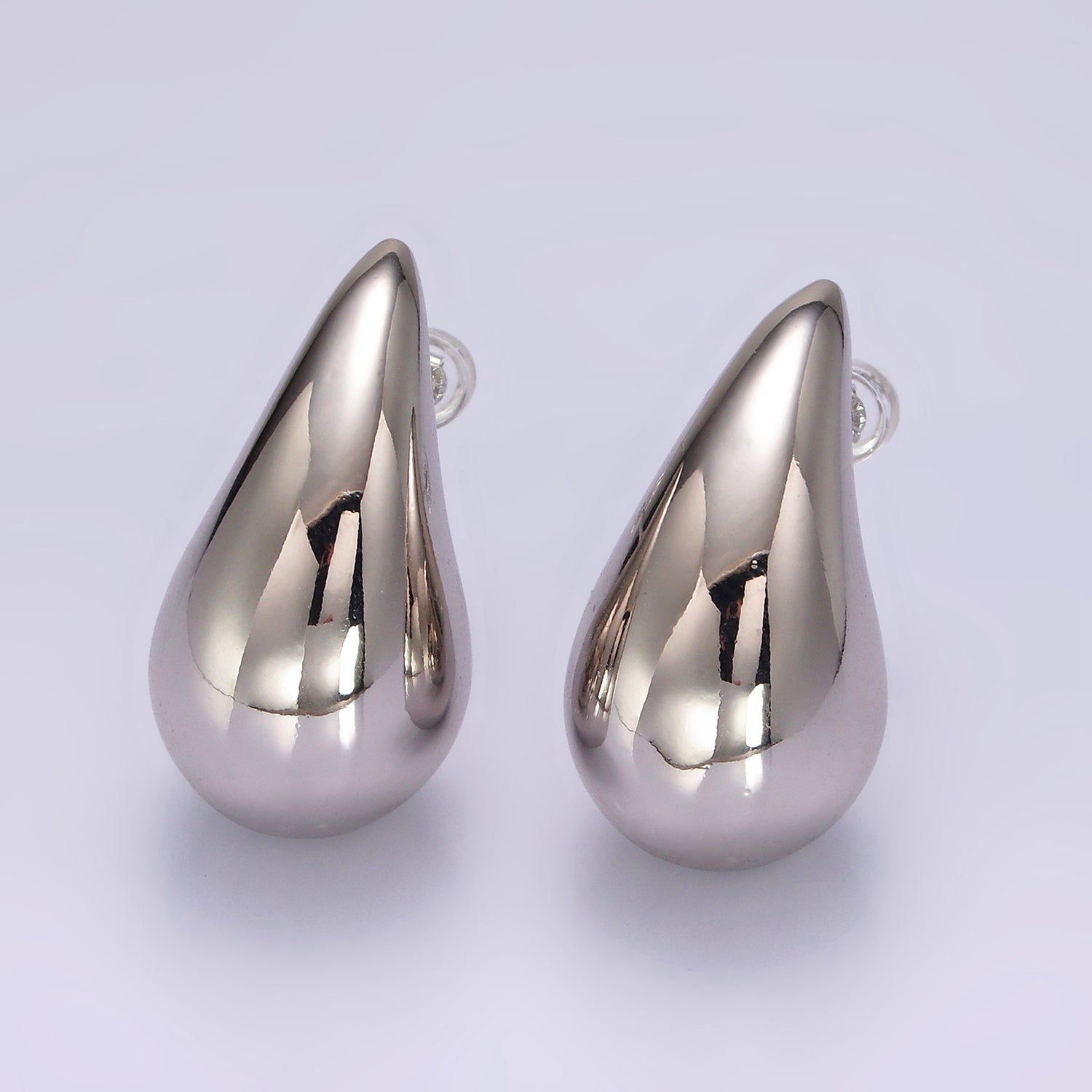 White Gold Filled 30mm Chubby Modern Teardrop Stud Earrings | AE-199