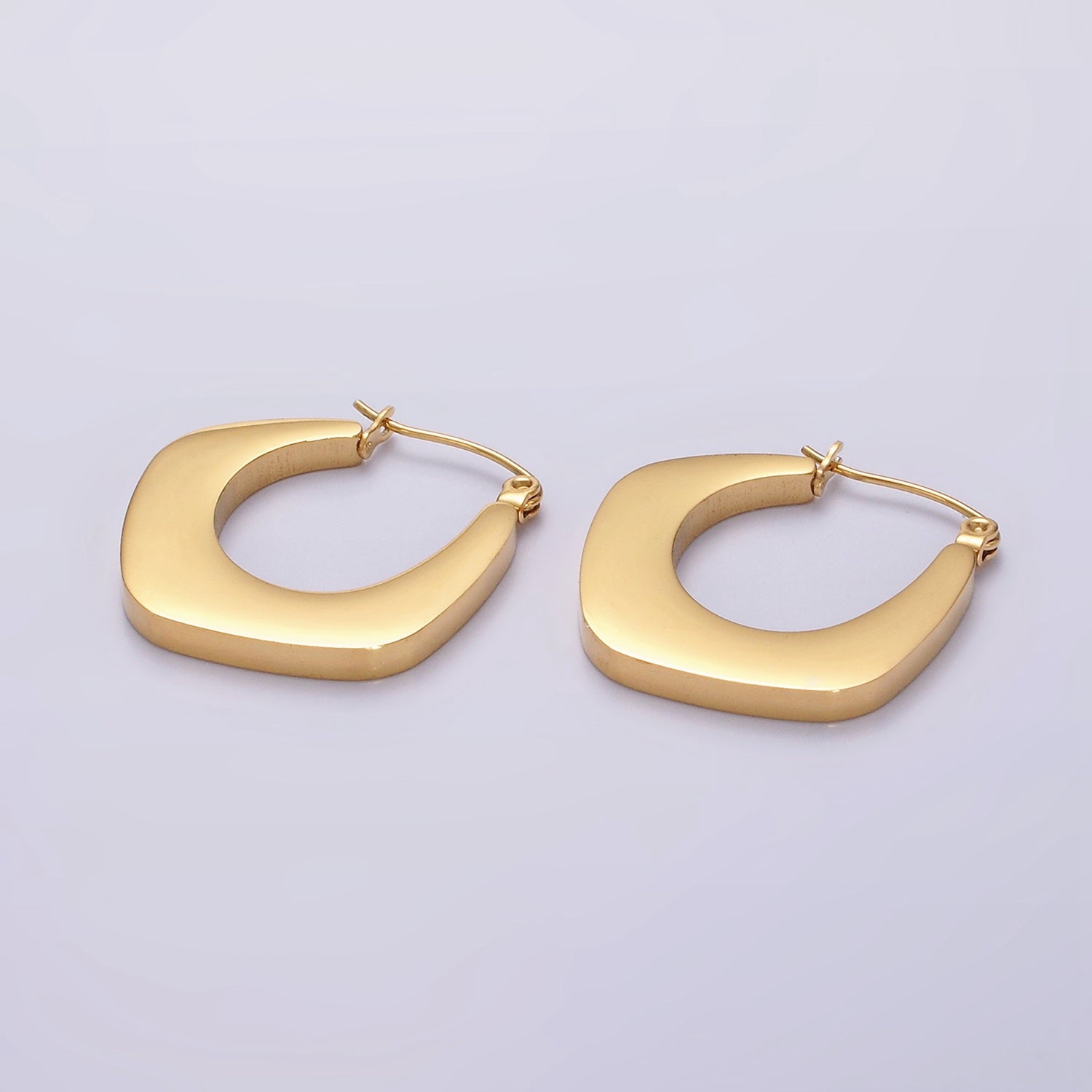 Stainless Steel 25mm U-Shaped Rhombus Latch Earrings in Silver & Gold | AE200 AE201