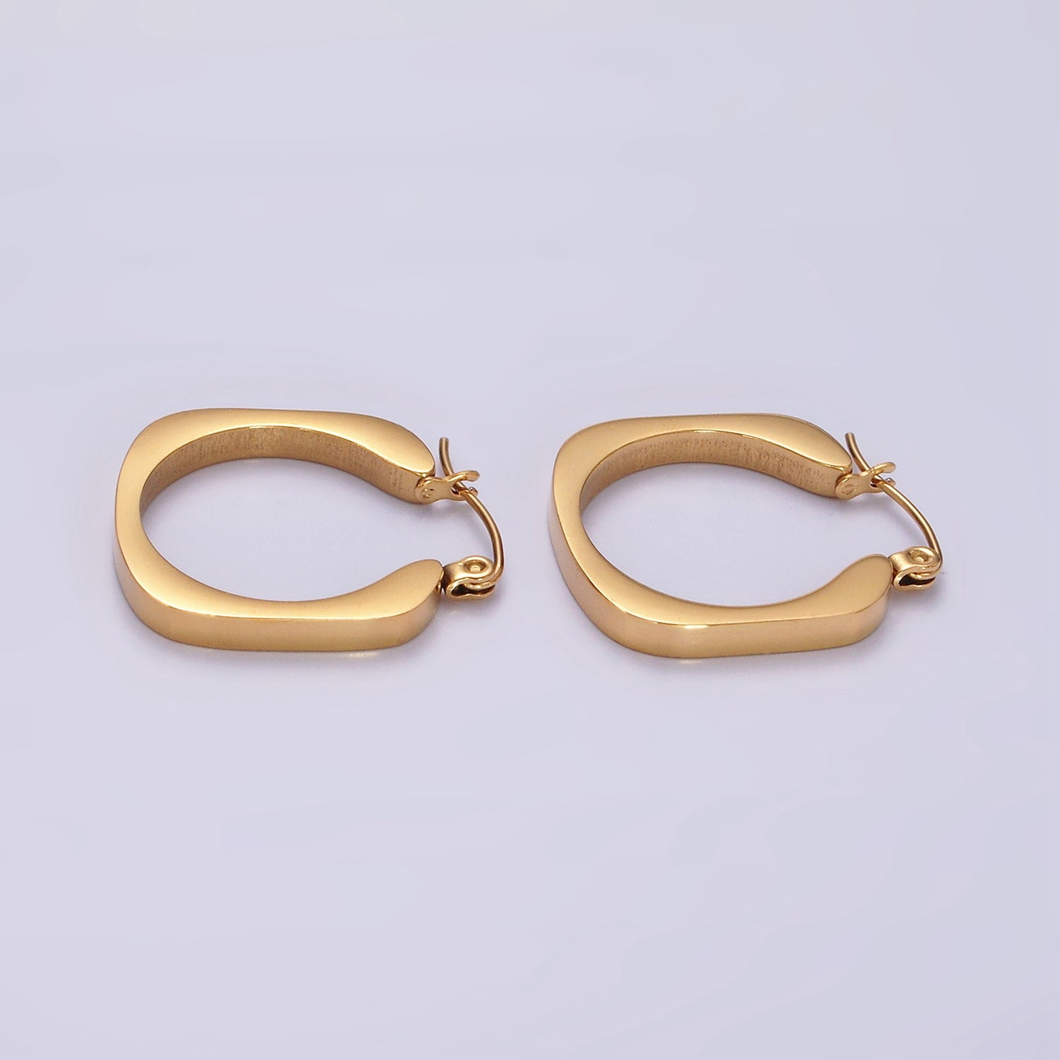 Stainless Steel 20mm Rounded Square Minimalist Latch Hoop Earrings in Gold & Silver | AE208 AE209 - DLUXCA