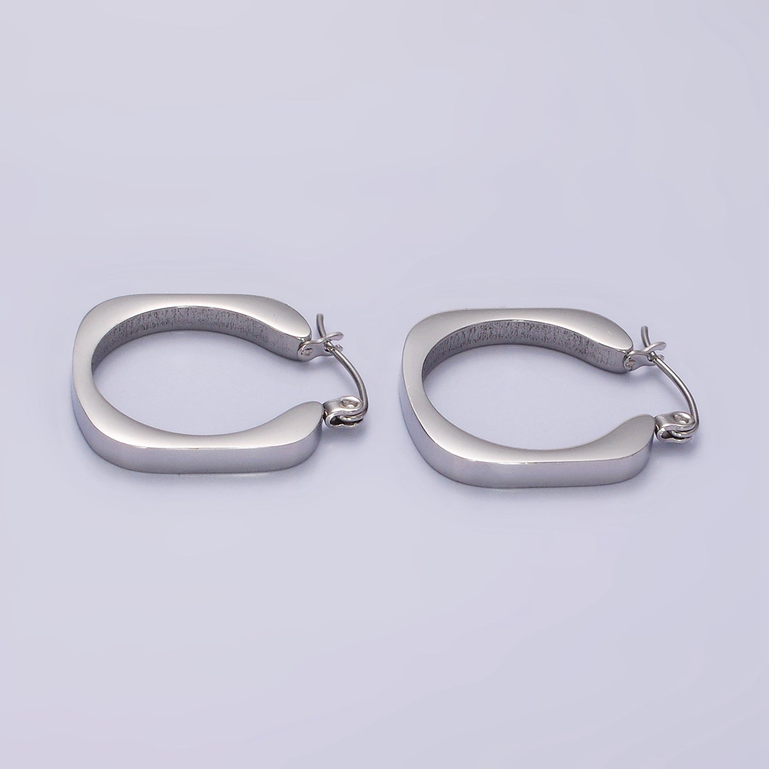 Stainless Steel 20mm Rounded Square Minimalist Latch Hoop Earrings in Gold & Silver | AE208 AE209 - DLUXCA