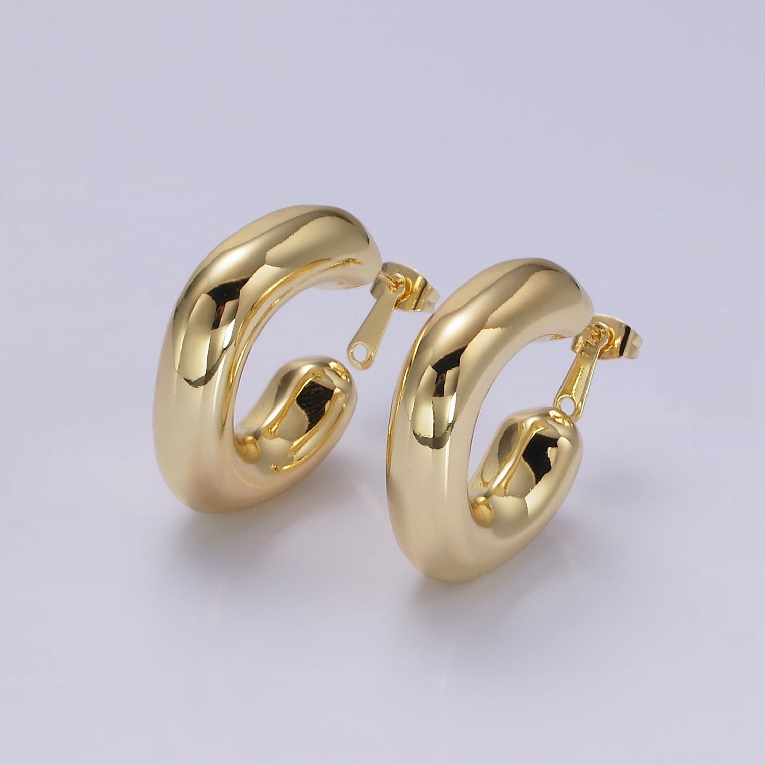 14K Gold Filled 35mm Chubby Rhombus C-Shaped Hoop Earrings in Gold & Silver | AE214 AE384