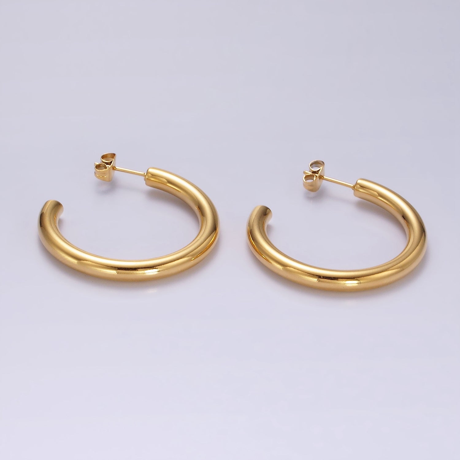 Stainless Steel 30mm, 35mm, 40mm Minimalist C-Shaped Hoop Earrings in Gold & Silver | AE223 - AE228