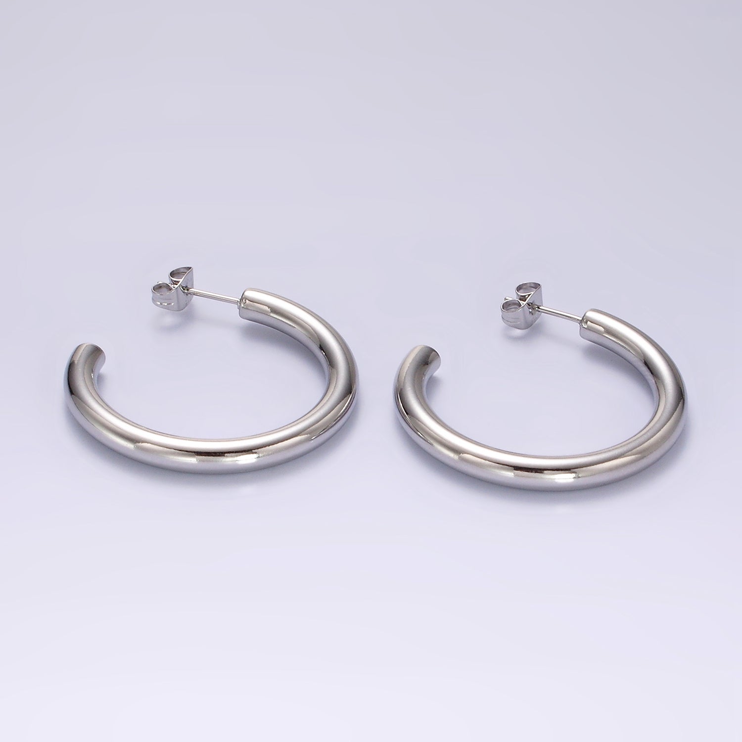 Stainless Steel 30mm, 35mm, 40mm Minimalist C-Shaped Hoop Earrings in Gold & Silver | AE223 - AE228 - DLUXCA