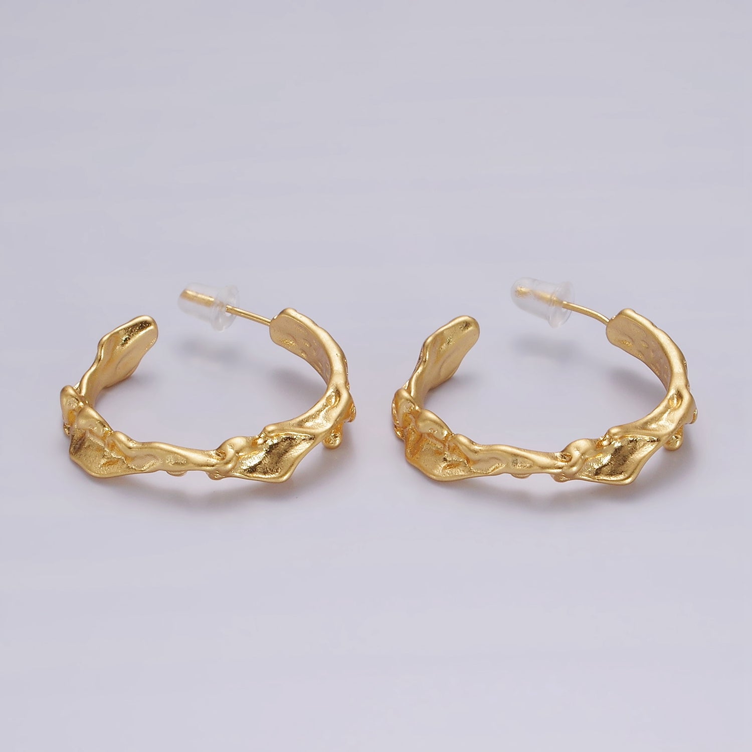 14K Gold Filled 30mm Molten Abstract C-Shaped Hoop Earrings | AE329