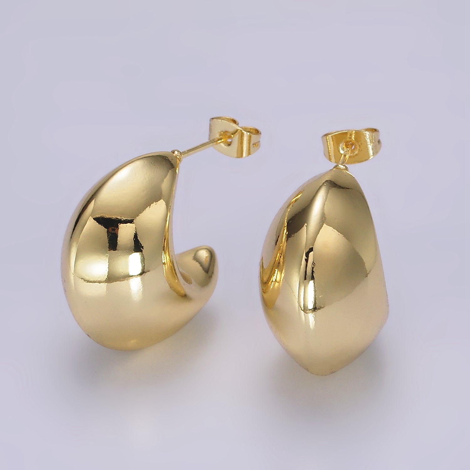 14K Gold Filled 28mm Edged Chubby C-Shaped Hoop Earrings | AE332