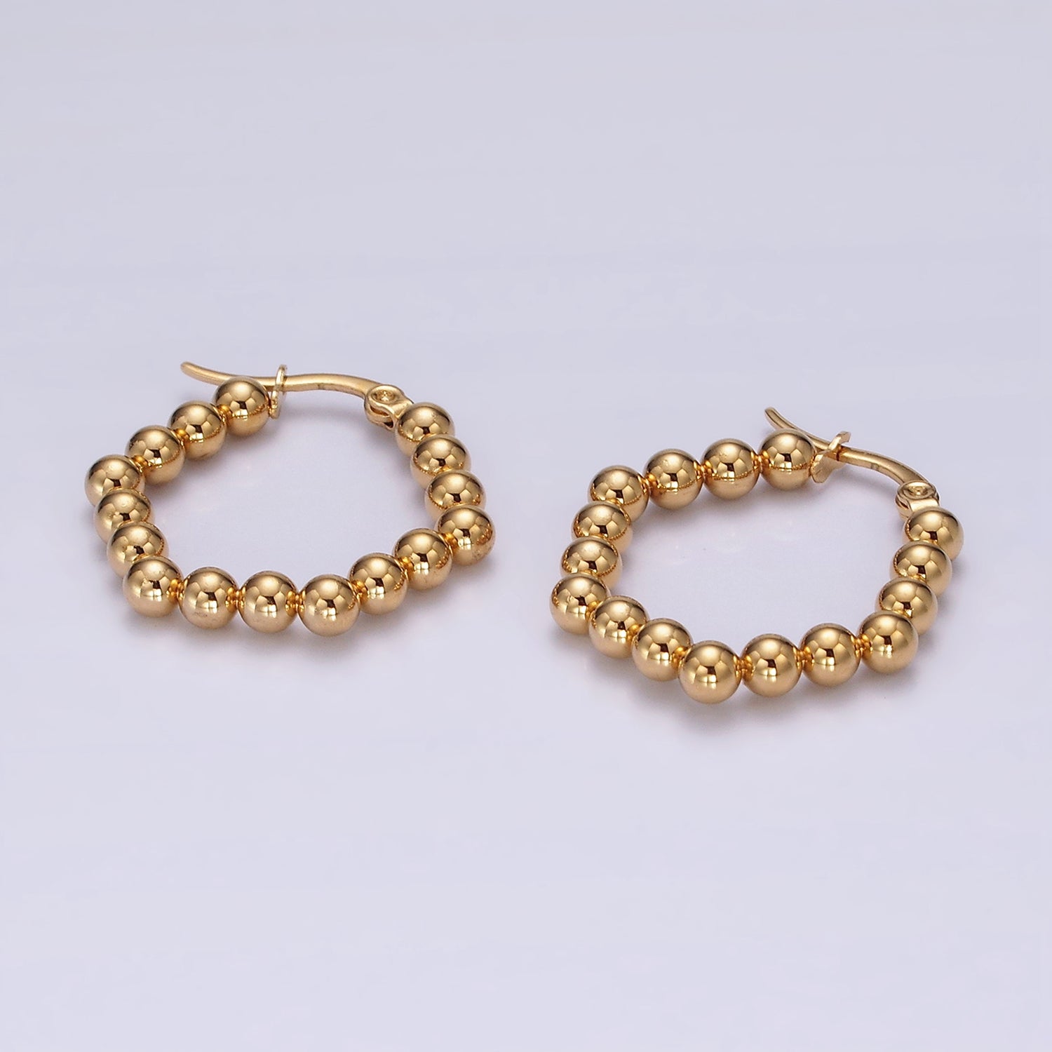 Stainless Steel Beaded Bubble Hexagonal Latch Hoop Earrings | AE334