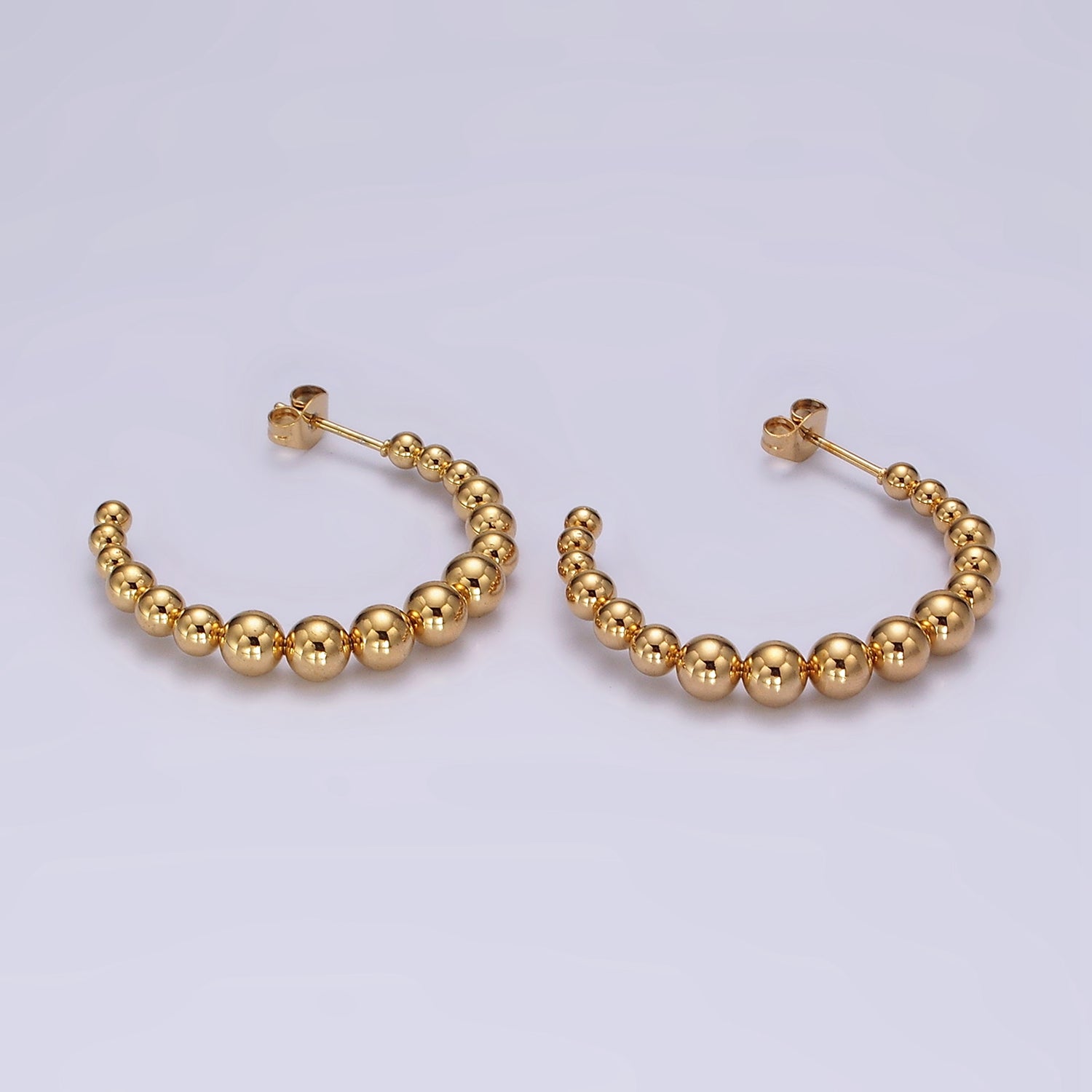 Stainless Steel 35mm Beaded Bubble Ball C-Shaped Hoop Earrings | AE335