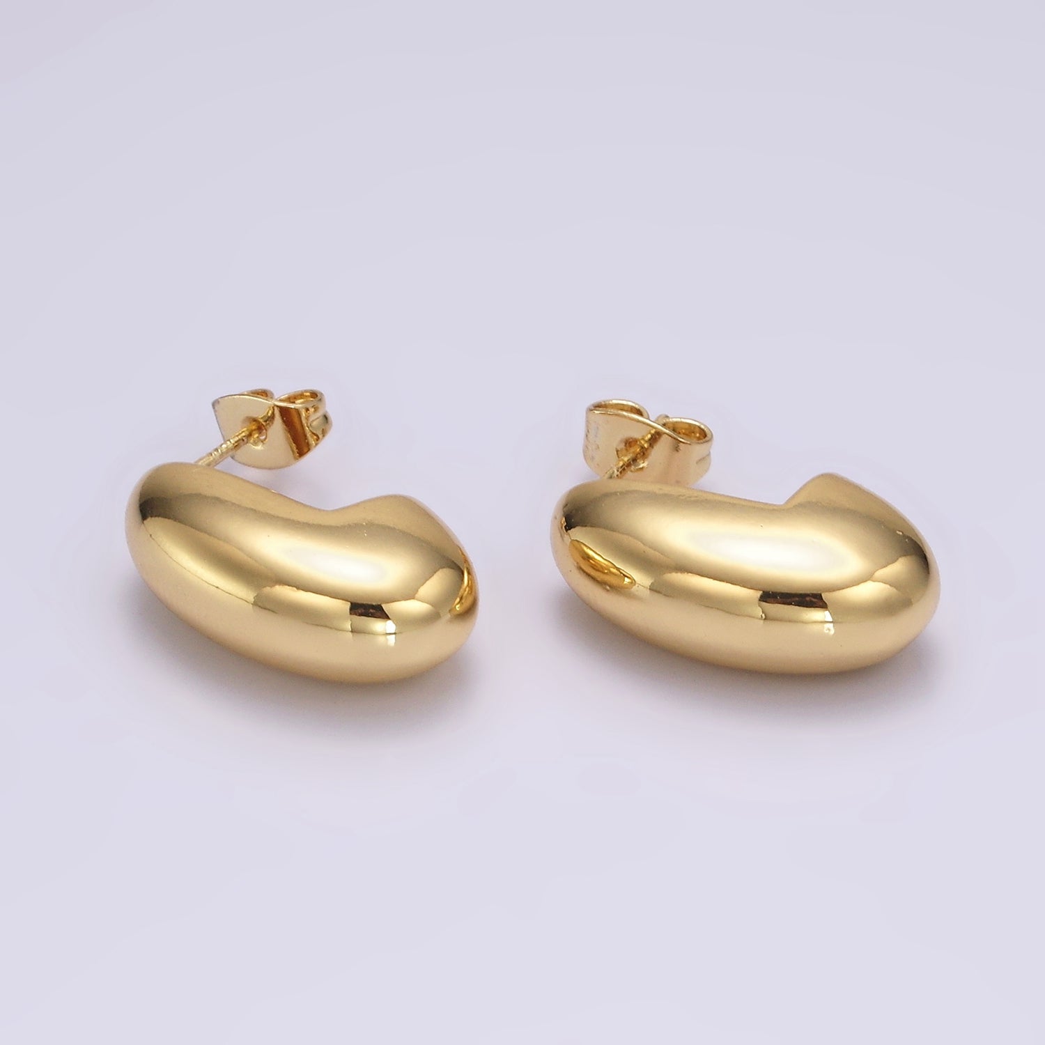 14K Gold Filled 23mm Dome J-Shaped Minimalist Hoop Earrings | AE342