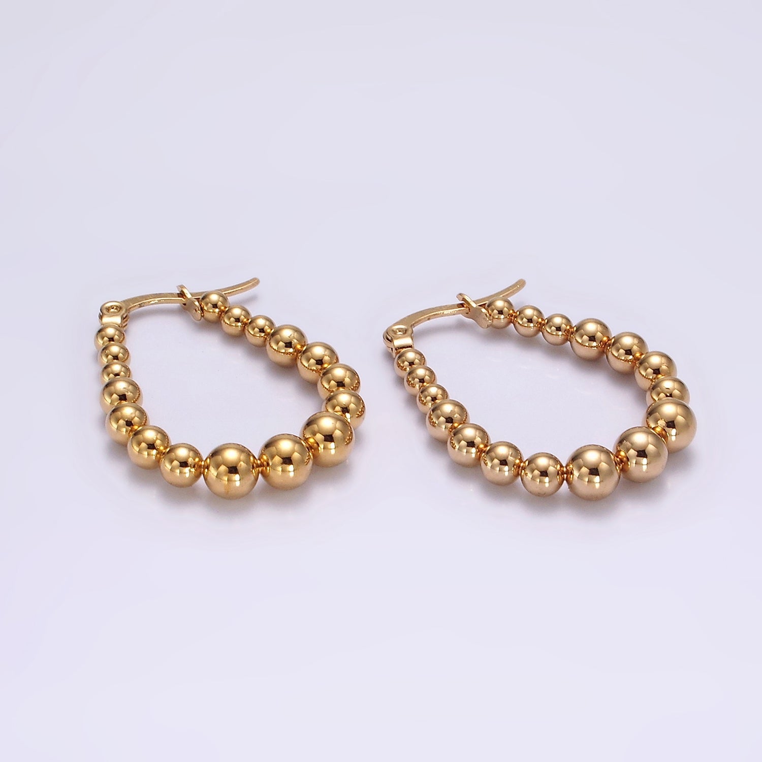 Stainless Steel 30mm Beaded Bubble U-Shaped Oblong Latch Hoop Earrings | AE343