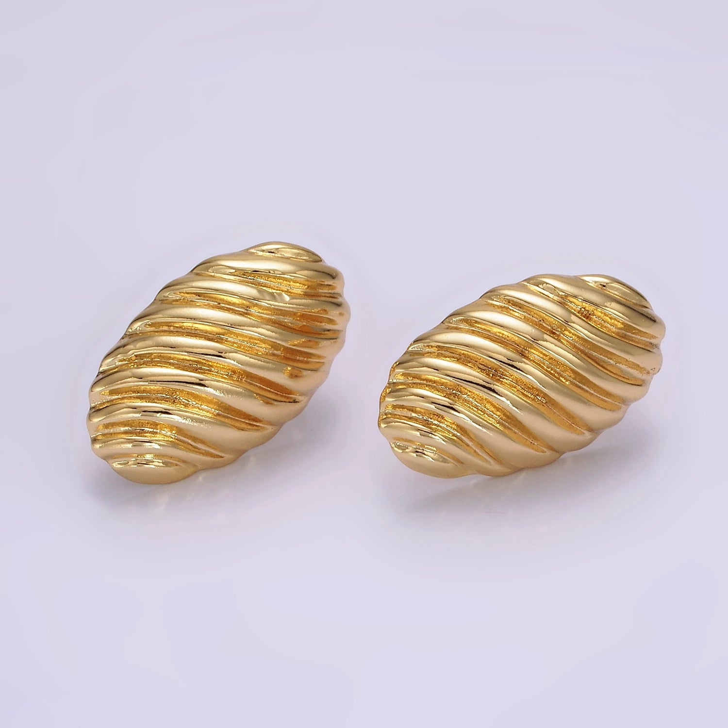 14K Gold Filled 15mm Twisted Croissant Oval Dome Stud Earrings | AE359