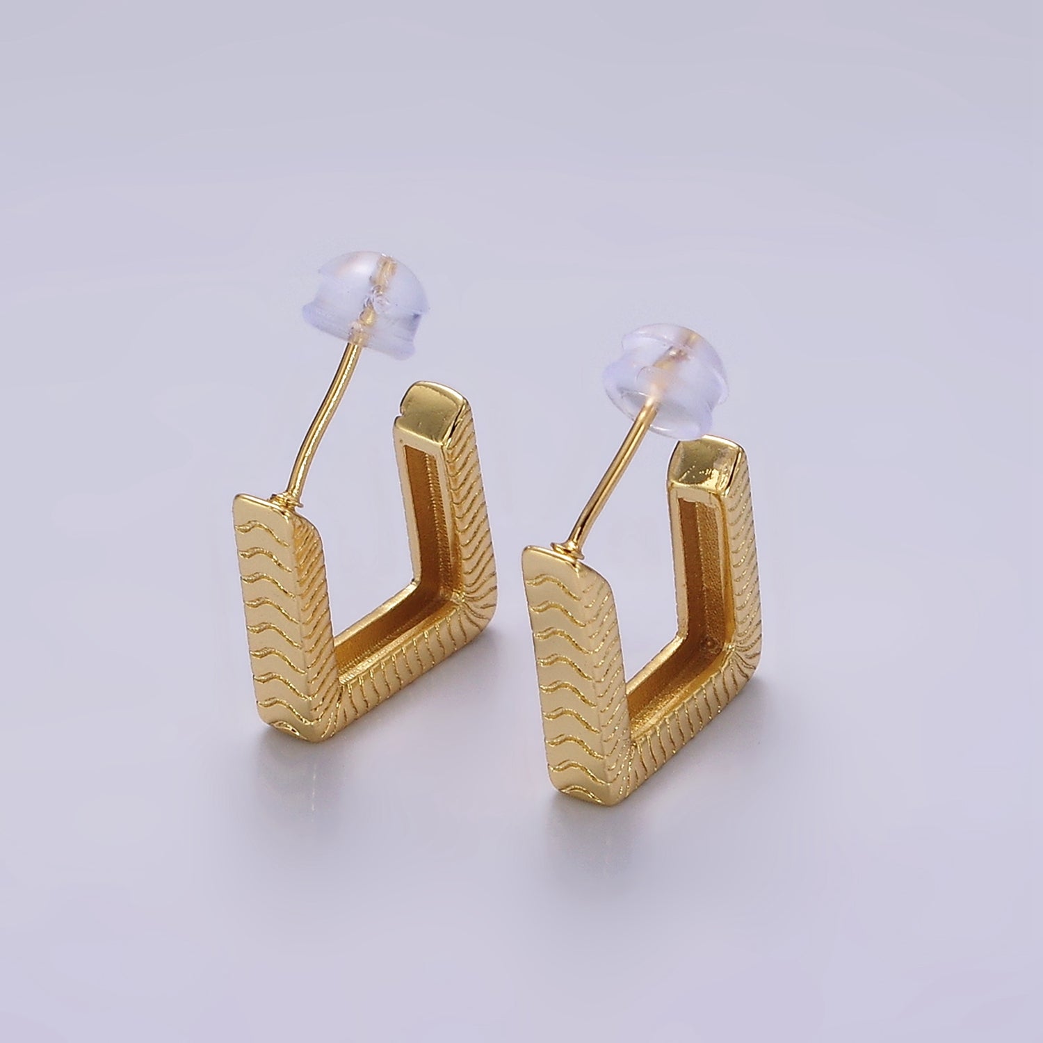 14K Gold Filled 20mm Line-Textured Rhombus Geometric C-Shaped Hoop Earrings | AE375