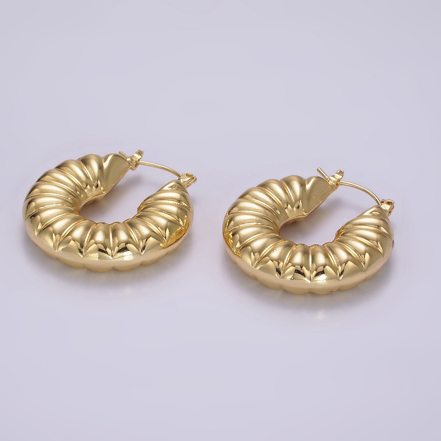 14K Gold Filled 30mm Puffed Chubby Croissant Latch Hoop Earrings | AE381