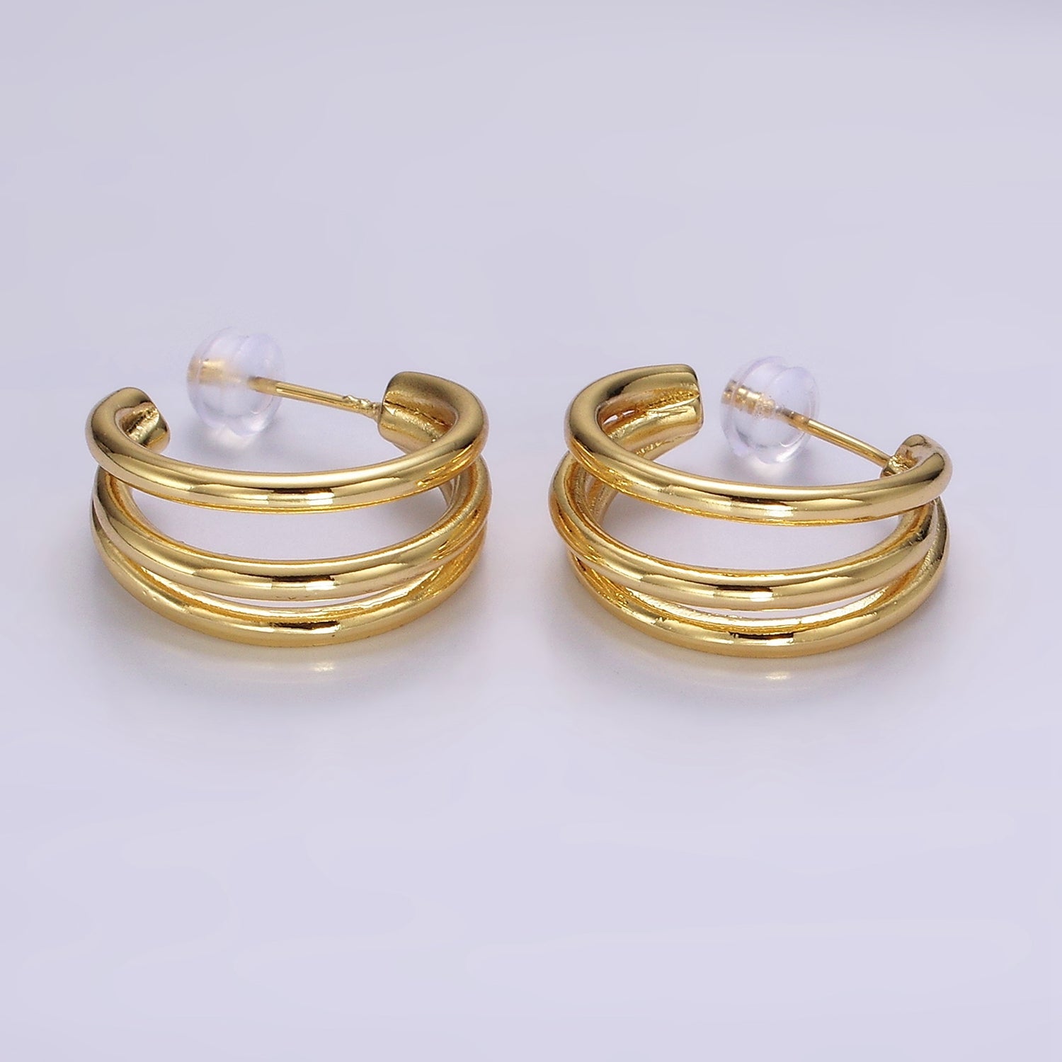 14K Gold Filled 20mm Triple Band Claw C-Shaped Hoop Earrings | AE382