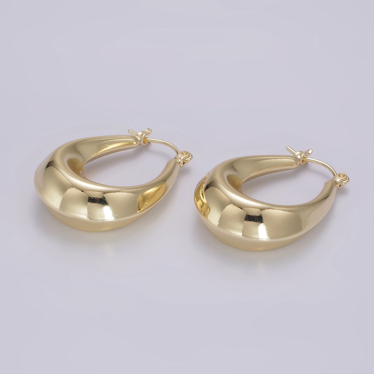 14K Gold Filled 30mm Chubby Curved U-Shaped Minimalist Latch Hoop Earrings | AE383