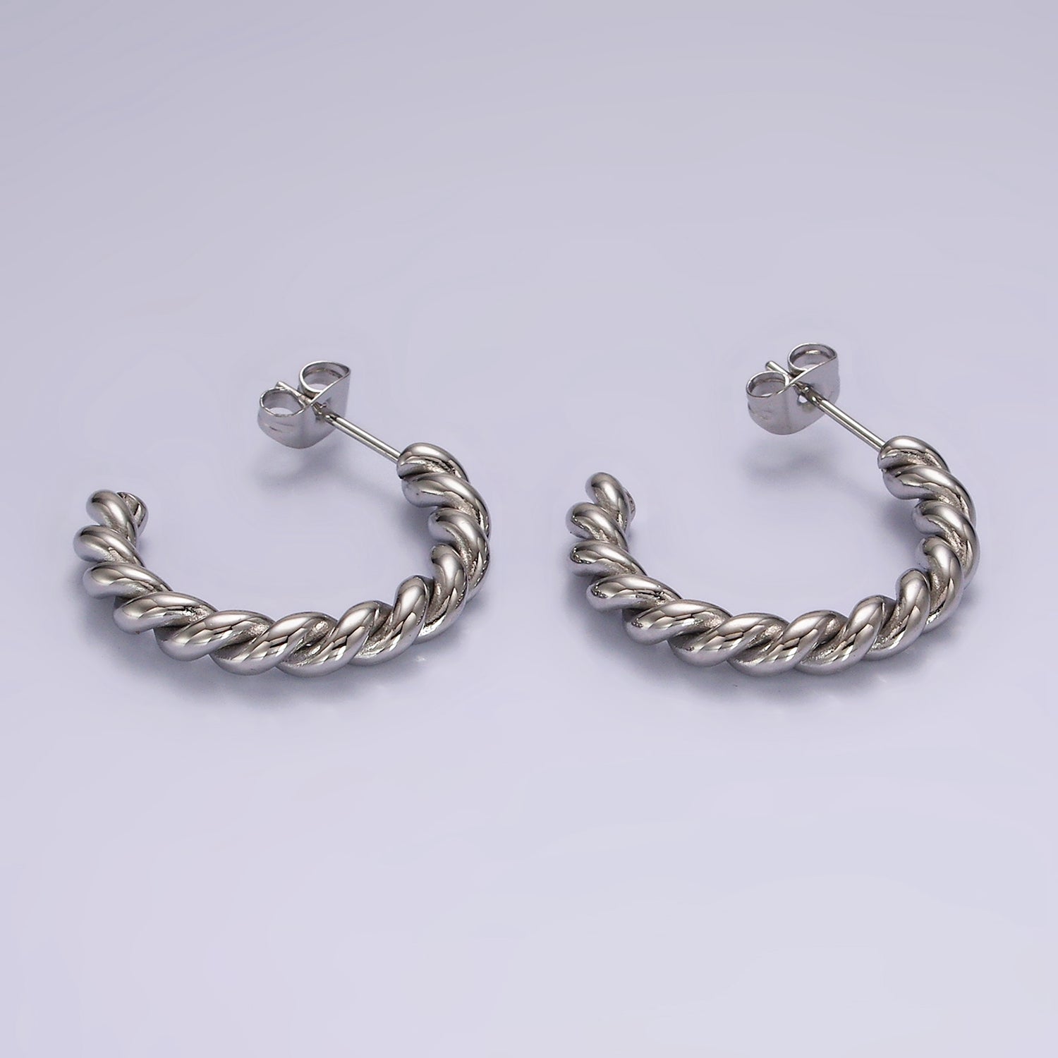 Stainless Steel 25mm Twisted Rope C-Shaped Hoop Earrings | AE389