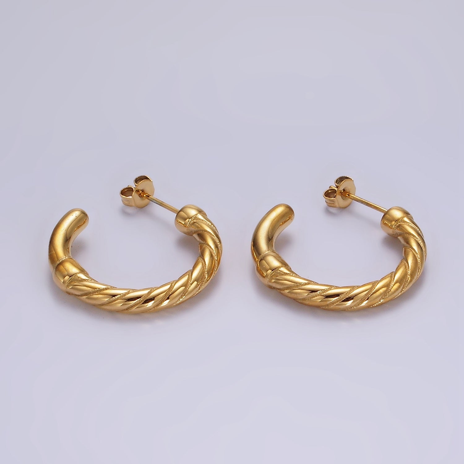 Stainless Steel 25mm Line-Textured C-Shaped Hoop Earrings | AE391