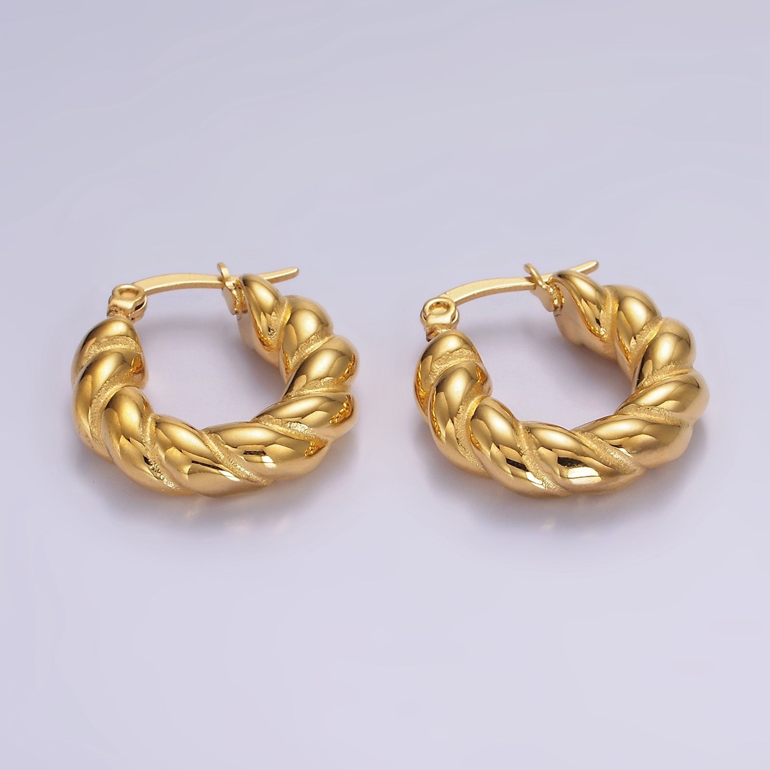 Stainless Steel 20mm Lined Croissant Latch Hoop Earrings | AE392