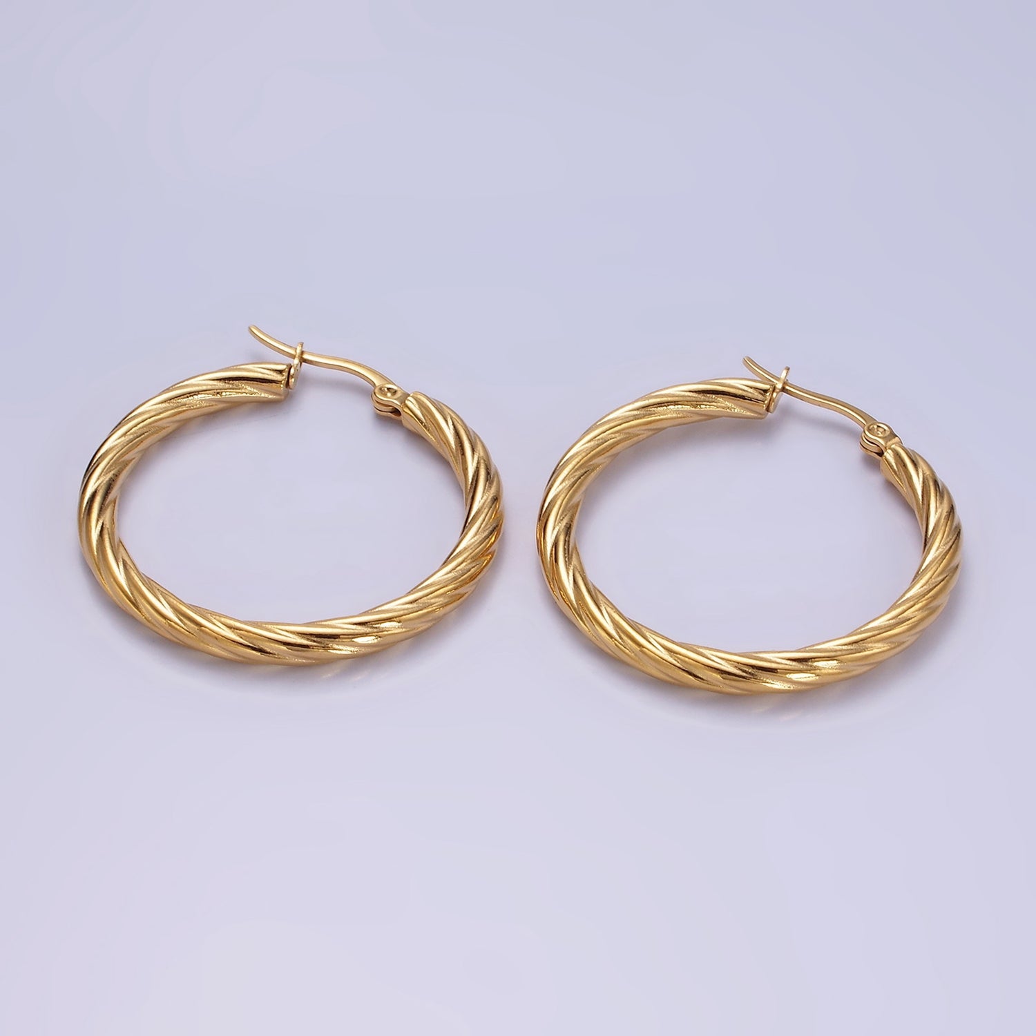 Stainless Steel 35mm Twisted Line-Textured Latch Hoop Earrings | AE406