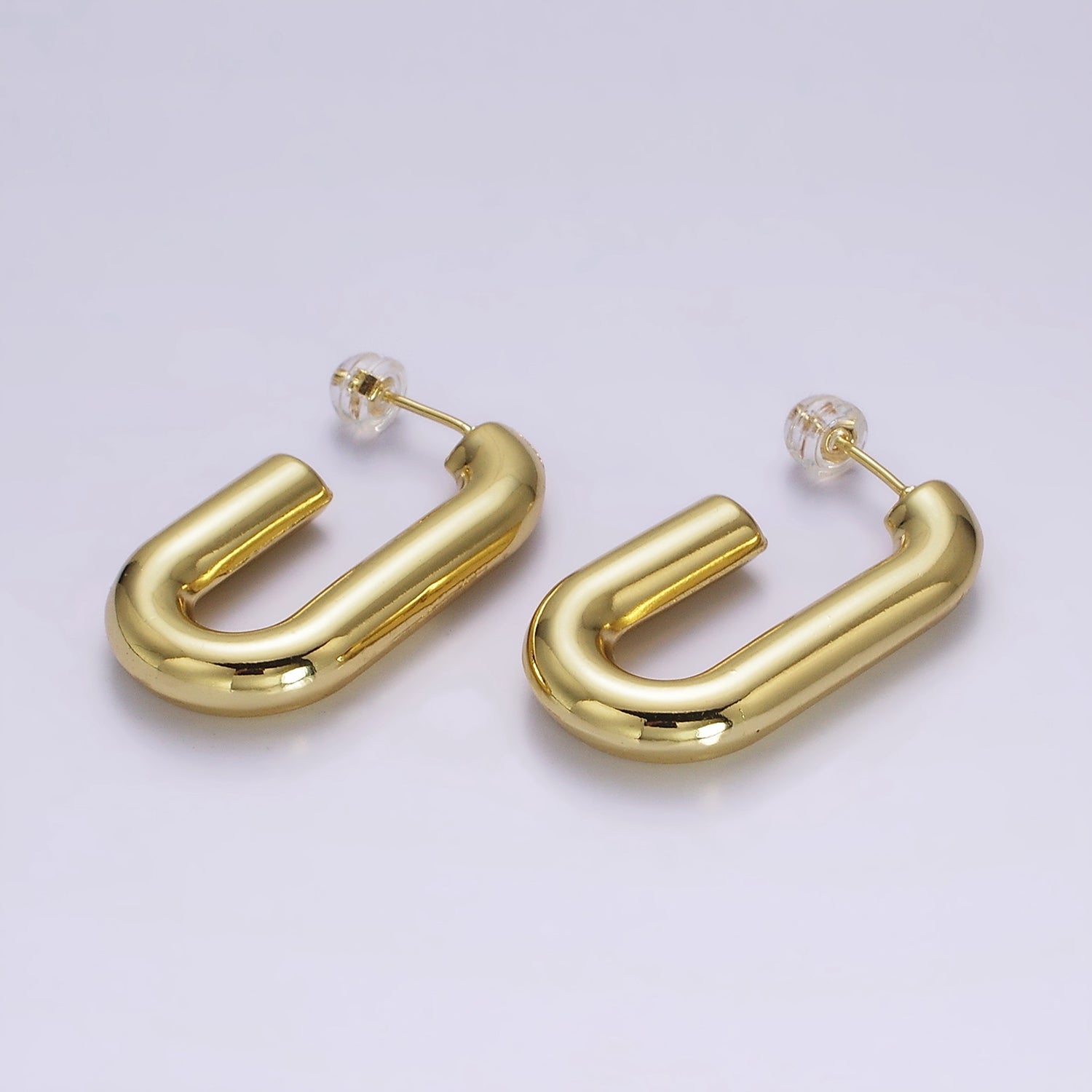 14K Gold Filled 35mm Chubby J-Shaped Hoop Earrings in Gold & Silver | AE547 AE548