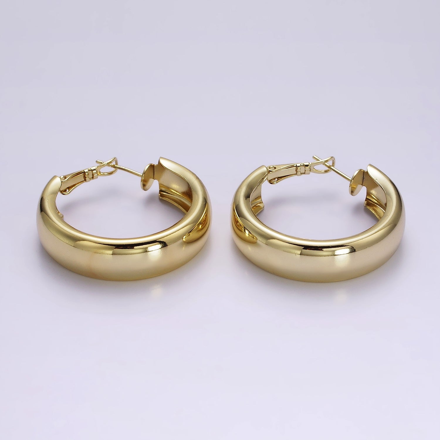 14K Gold Filled 25mm, 35mm Wide Band Dome Hinge Hoop Earrings | AE550 AE551 - DLUXCA