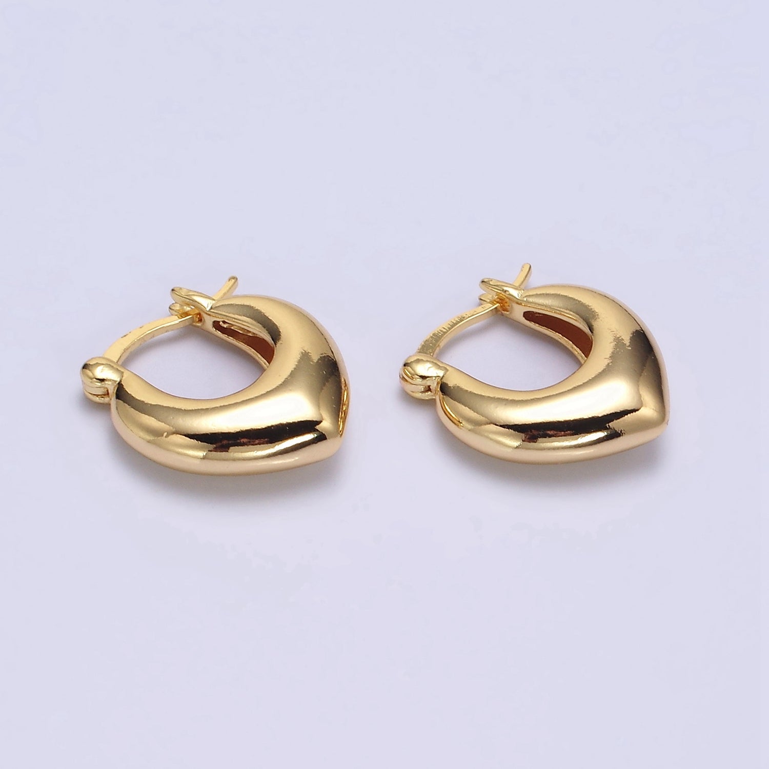 16K Gold Filled V-Shaped Dome French Lock Latch Hoop Earrings | AE574 - DLUXCA