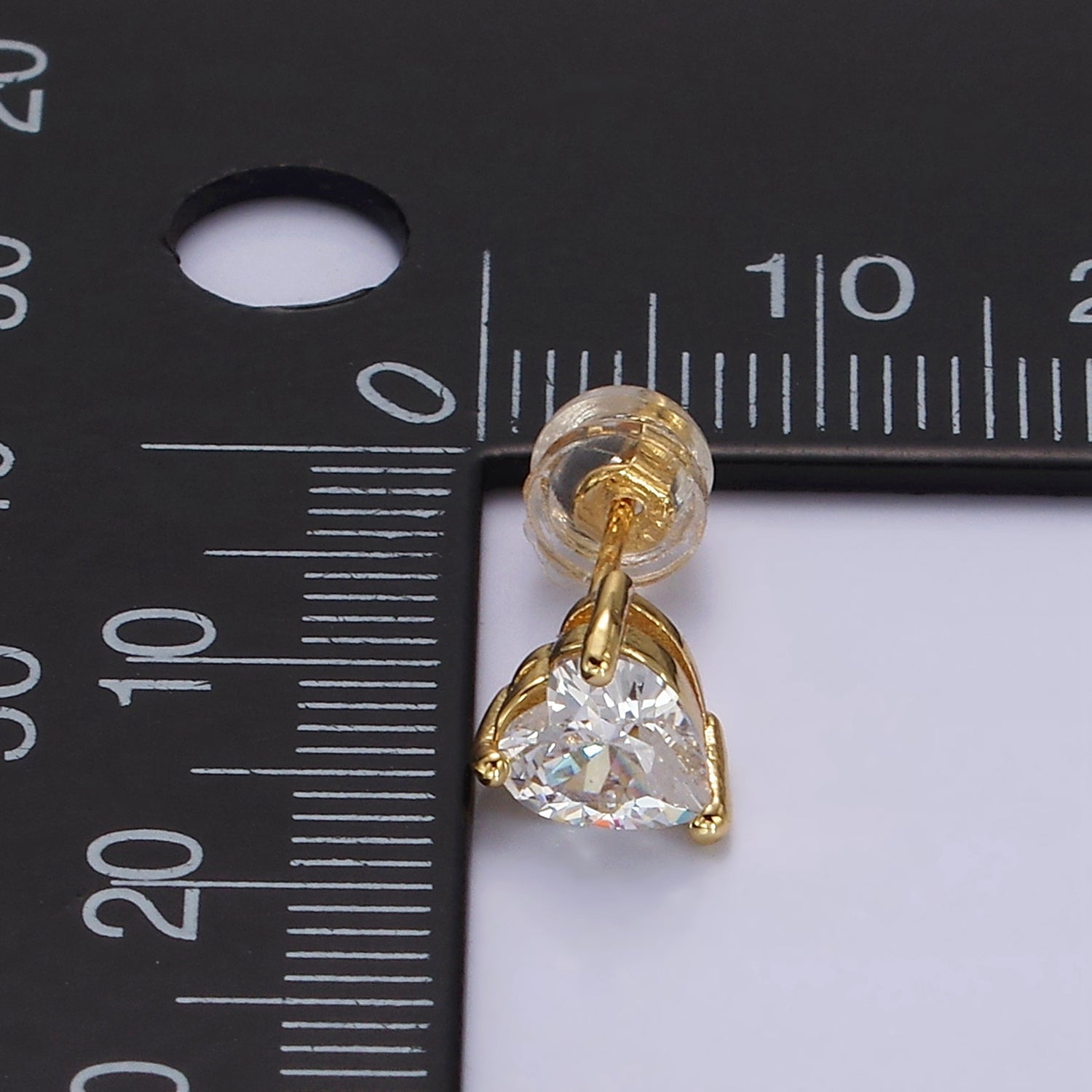 14K Gold Filled 6.5mm, 9mm Clear CZ Heart Bezel Stud Earrings | AE599 AE762 - DLUXCA