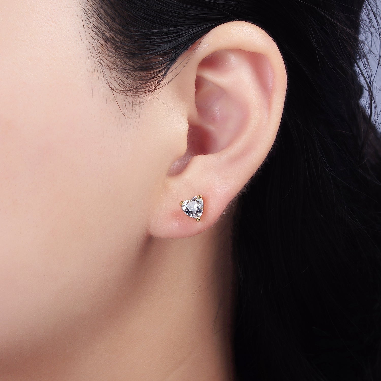 14K Gold Filled 6.5mm, 9mm Clear CZ Heart Bezel Stud Earrings | AE599 AE762