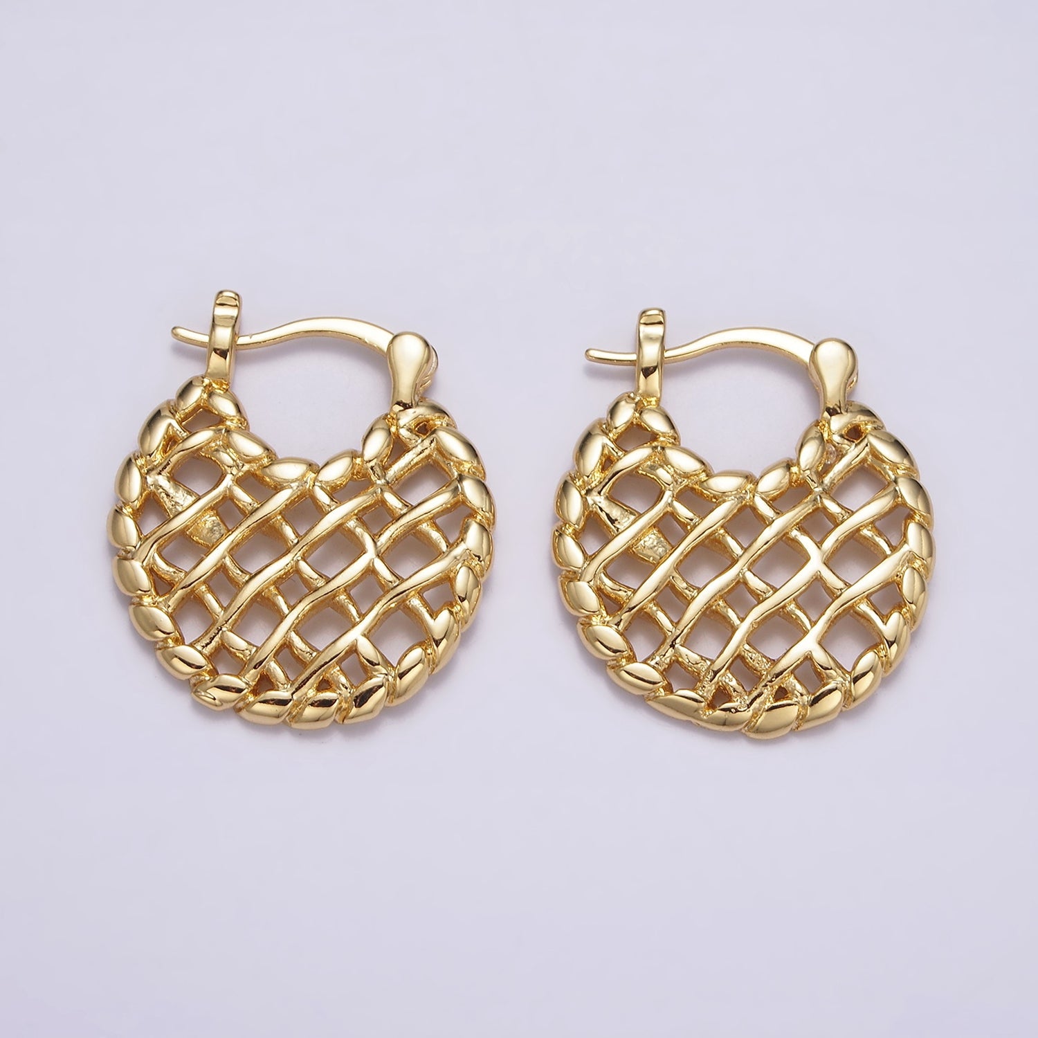 16K Gold Filled Croissant Molten Weave French Lock Latch Hoop Earrings | AE600 - DLUXCA