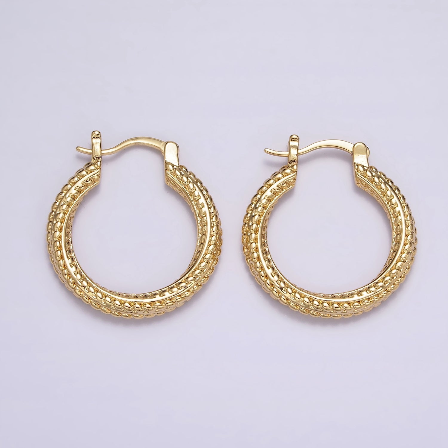 16K Gold Filled 25mm Dotted Braided Twist French Lock Latch Hoop Earrings | AE601 - DLUXCA