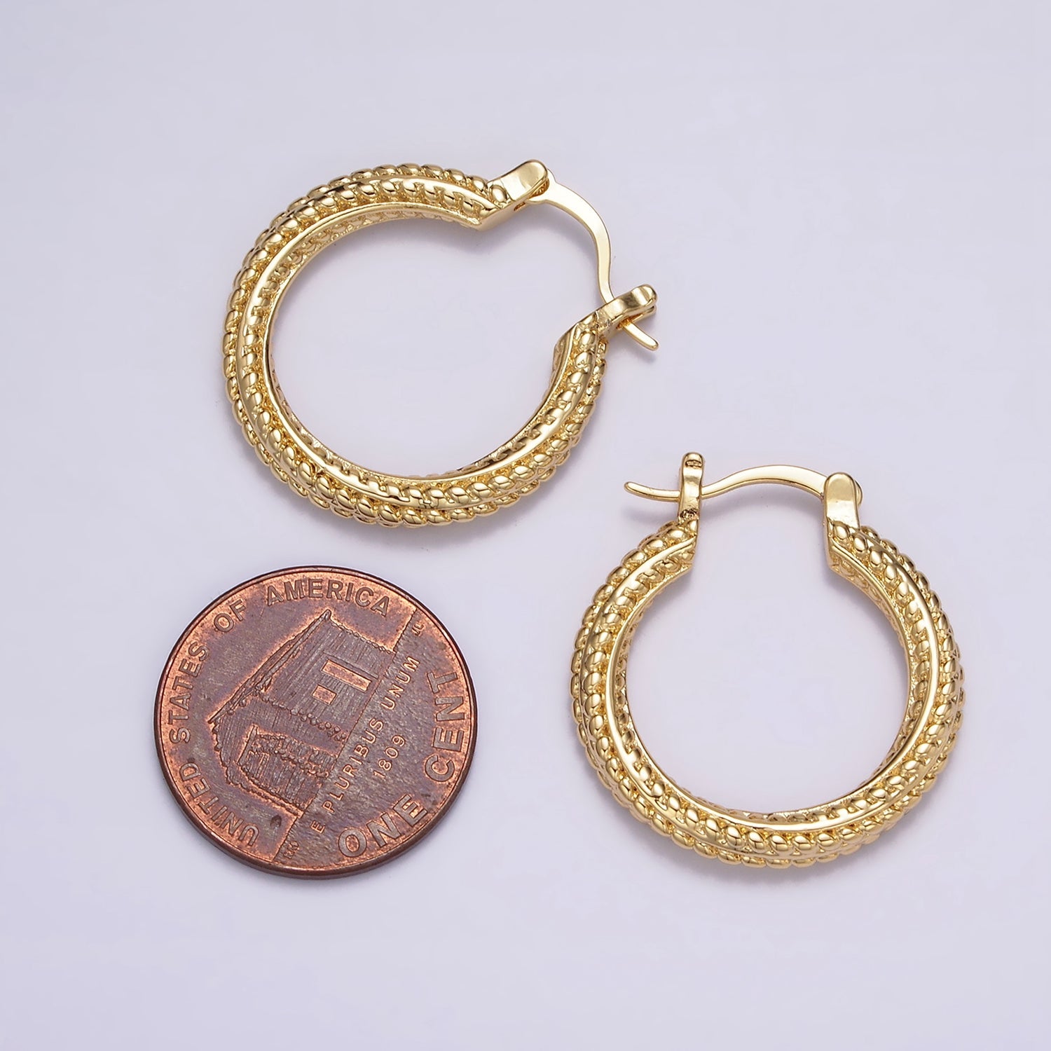 16K Gold Filled 25mm Dotted Braided Twist French Lock Latch Hoop Earrings | AE601 - DLUXCA