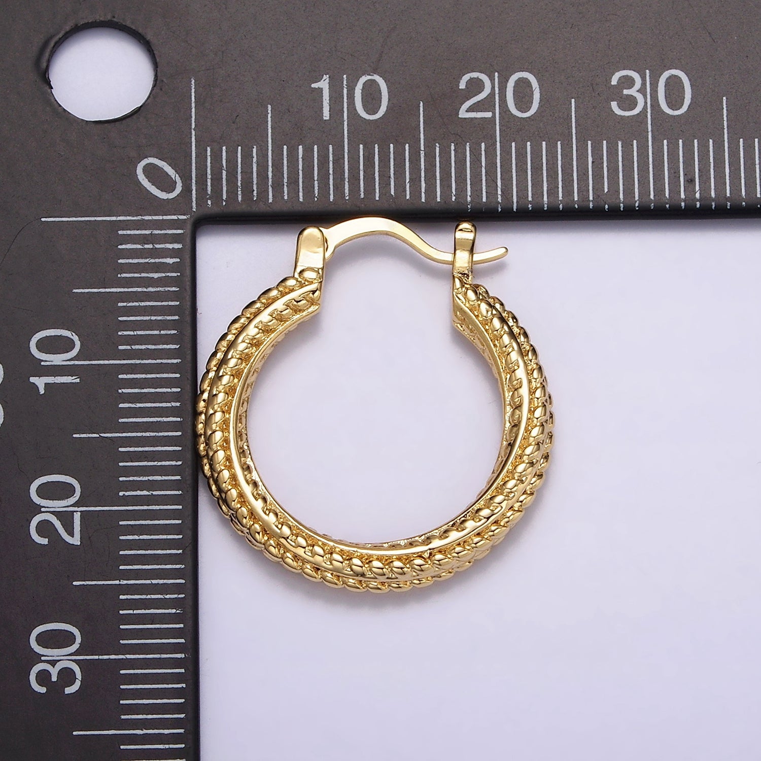 16K Gold Filled 25mm Dotted Braided Twist French Lock Latch Hoop Earrings | AE601 - DLUXCA