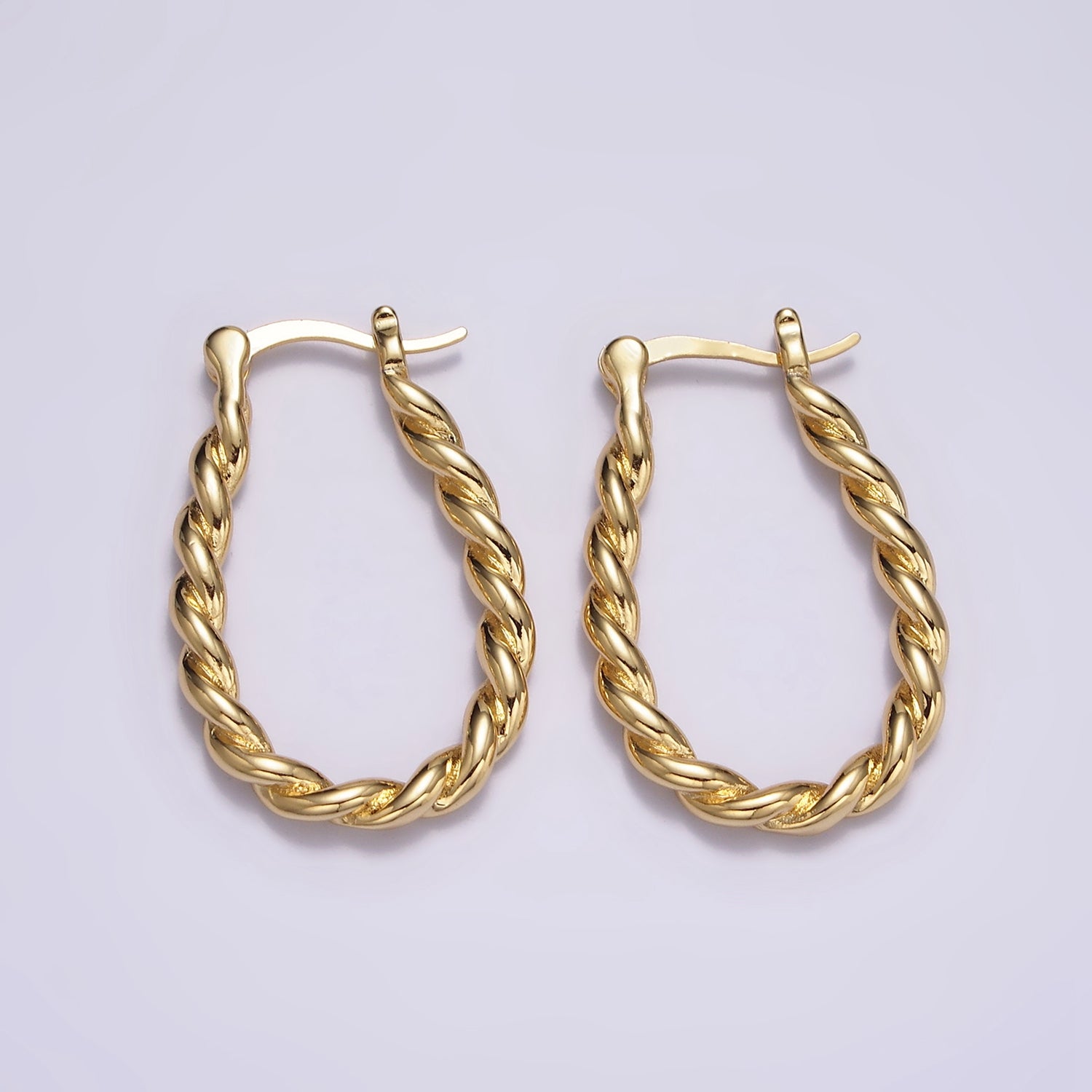 16K Gold Filled 30mm Oblong Twisted Rope French Lock Latch Hoop Earrings | AE604 - DLUXCA