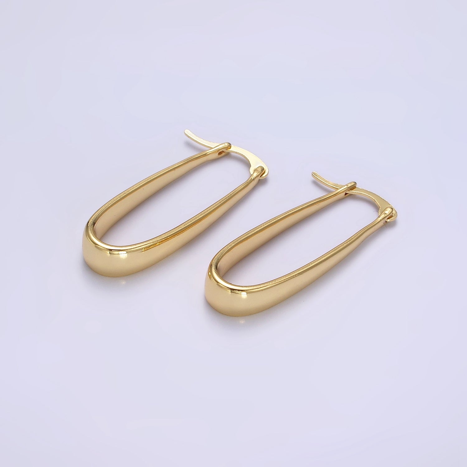 24K Gold Filled 35mm Oblong Dome French Lock Latch Hoop Earrings in Gold & Silver | AE606 AE607 - DLUXCA