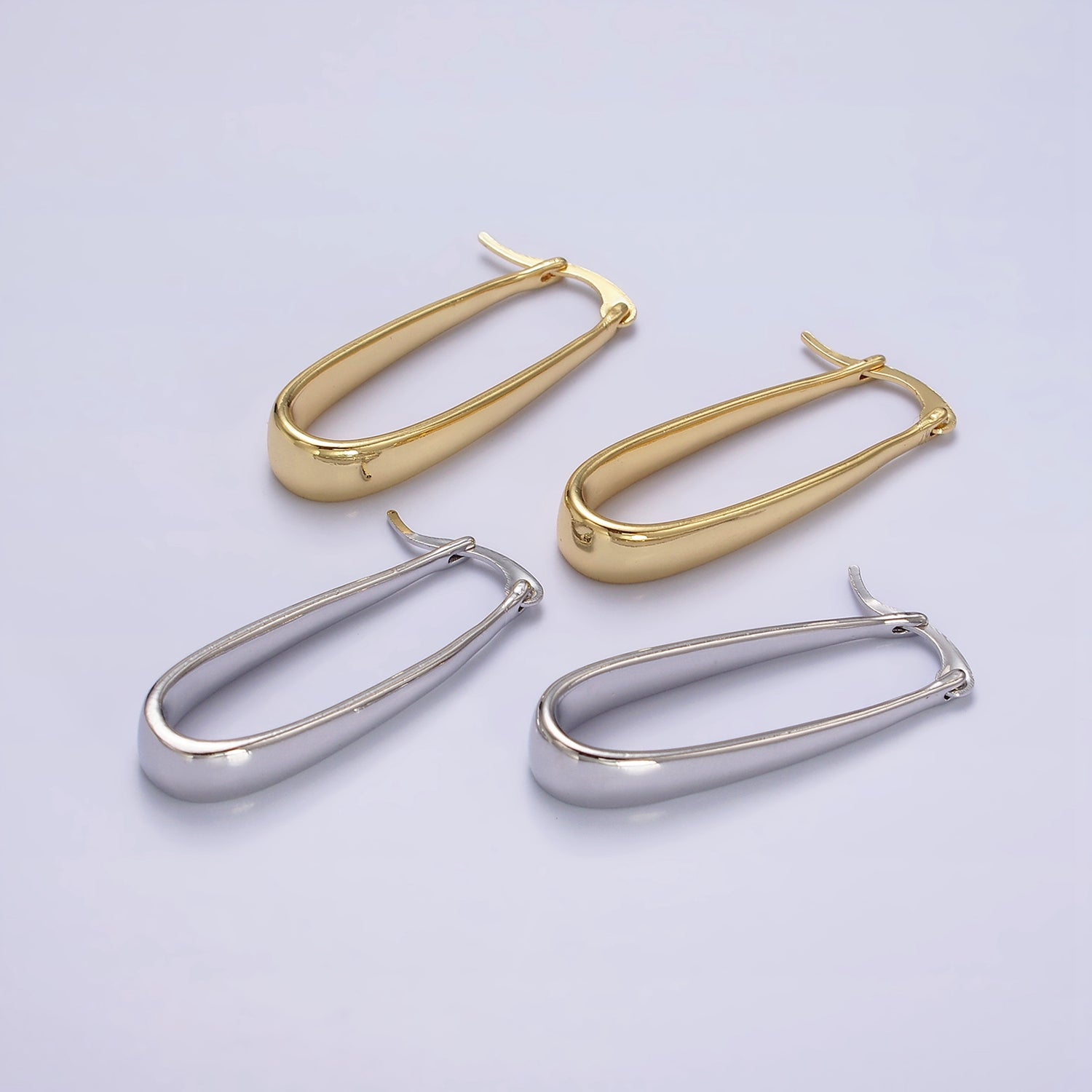 24K Gold Filled 35mm Oblong Dome French Lock Latch Hoop Earrings in Gold & Silver | AE606 AE607 - DLUXCA