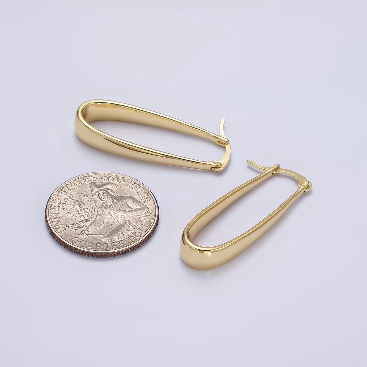 24K Gold Filled 35mm Oblong Dome French Lock Latch Hoop Earrings in Gold & Silver | AE606 AE607 - DLUXCA