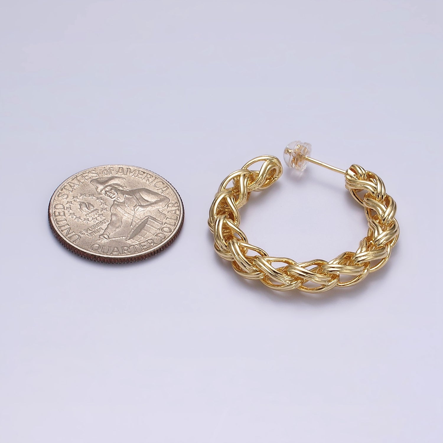 24K Gold Filled 35mm Braided Multiple Band C-Shaped Hoop Earrings in Gold & Silver | AE608 AE609 - DLUXCA