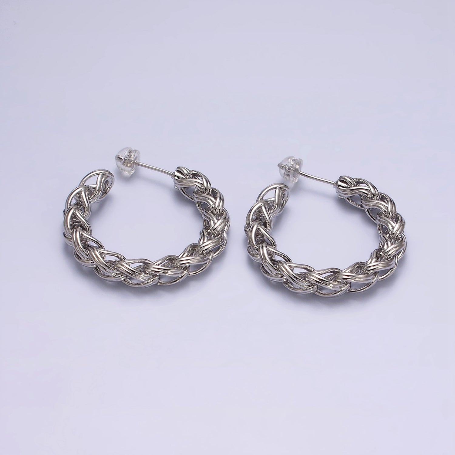 24K Gold Filled 35mm Braided Multiple Band C-Shaped Hoop Earrings in Gold & Silver | AE608 AE609 - DLUXCA