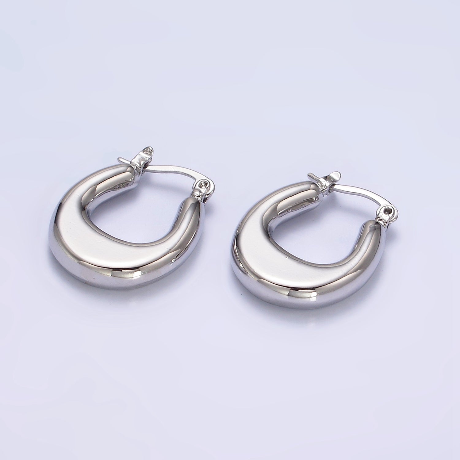 24K Gold Filled U-Shaped Edged Chubby French Lock Latch Hoop Earrings in Gold & Silver | AE612 AE613 - DLUXCA