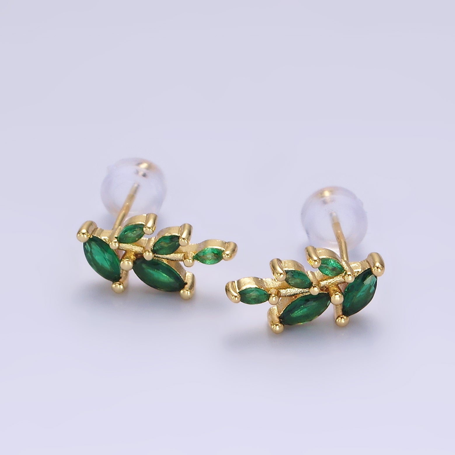 14K Gold Filled Green Marquise Leaf Stud Earrings | AE647 - DLUXCA