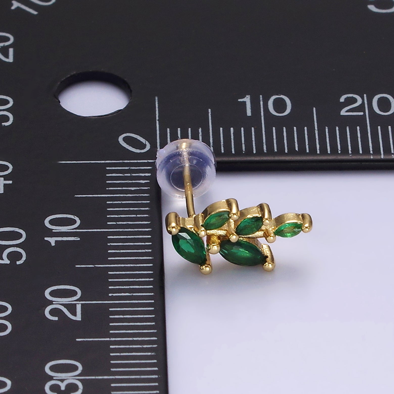 14K Gold Filled Green Marquise Leaf Stud Earrings | AE647 - DLUXCA