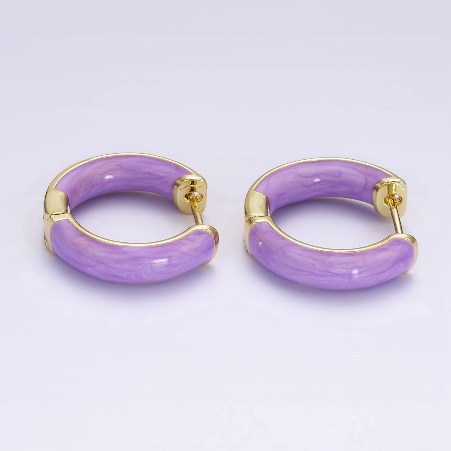 14K Gold Filled Purple, Black, White, Baby Pink, Hot Pink, Teal Sparkly Enamel Front-Facing 25mm Hoop Earrings | AE653 - AE658