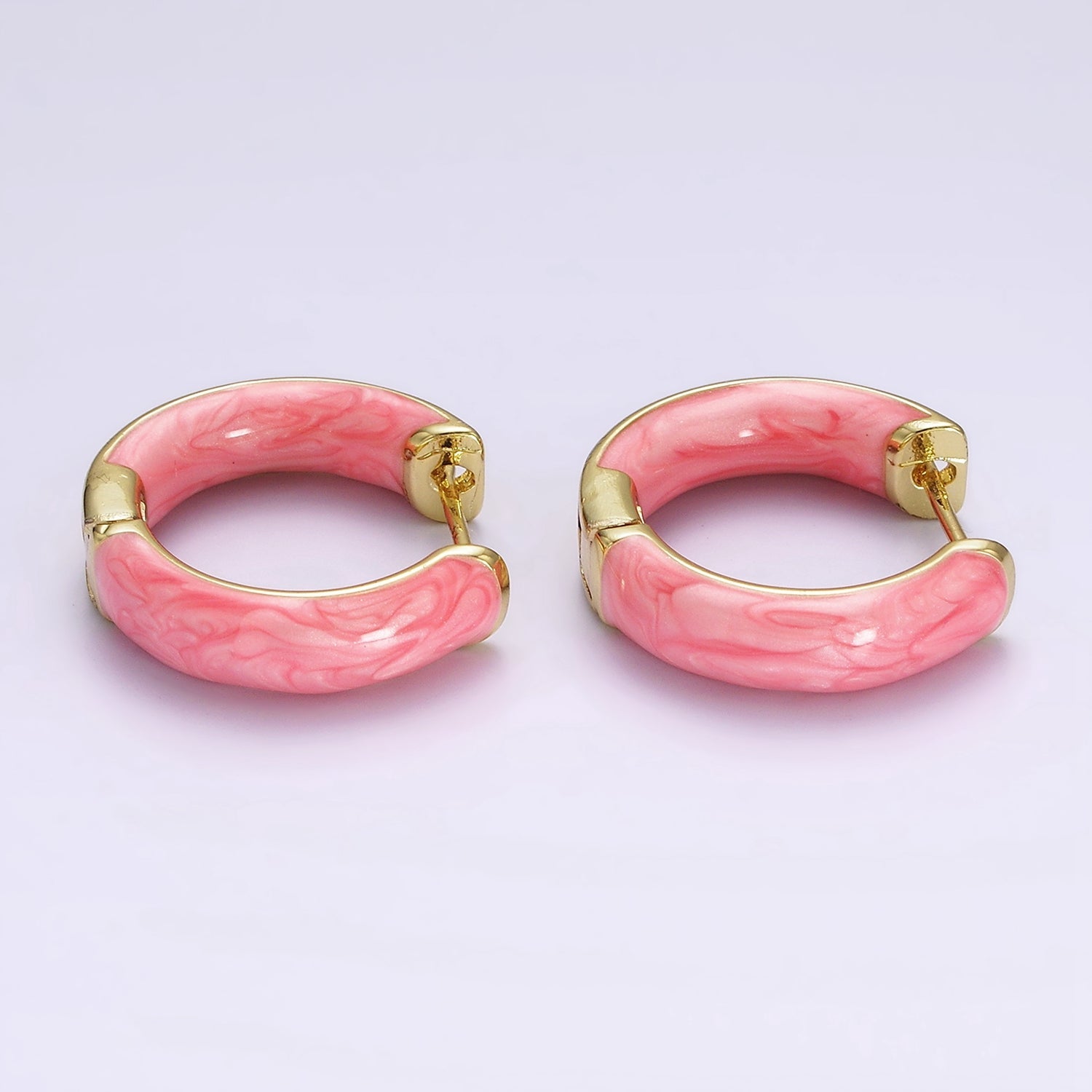 14K Gold Filled Purple, Black, White, Baby Pink, Hot Pink, Teal Sparkly Enamel Front-Facing 25mm Hoop Earrings | AE653 - AE658 - DLUXCA