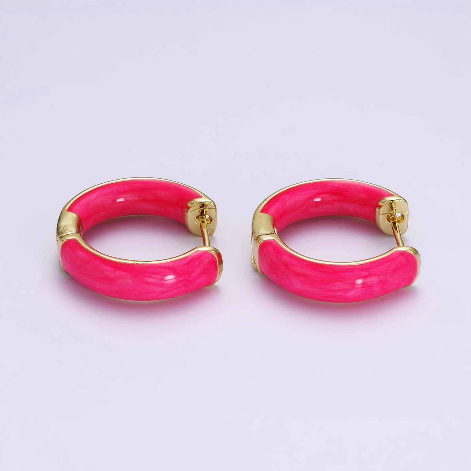 14K Gold Filled Purple, Black, White, Baby Pink, Hot Pink, Teal Sparkly Enamel Front-Facing 25mm Hoop Earrings | AE653 - AE658 - DLUXCA