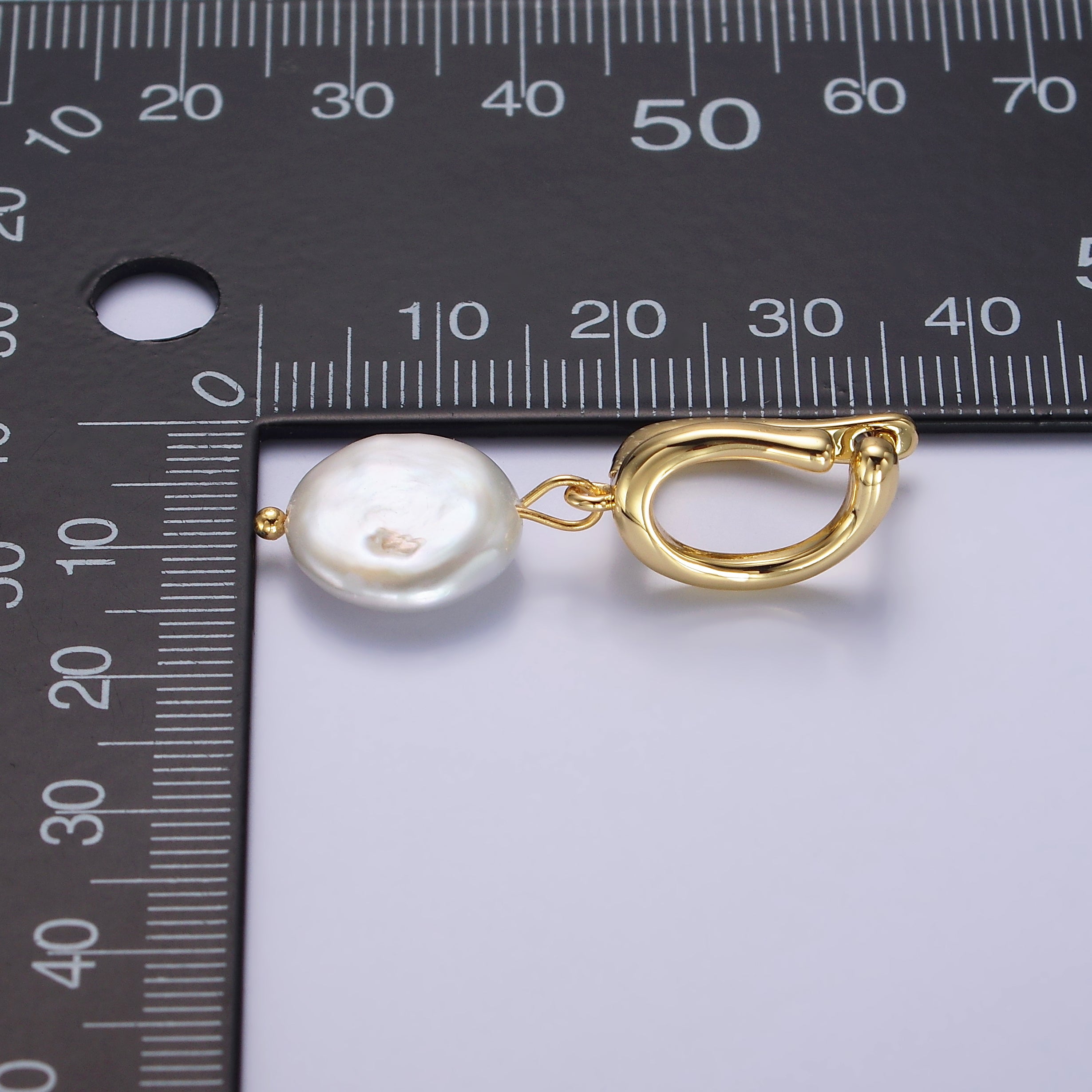 14K Gold Filled Freshwater Pearl Drop Dented Open Oblong English Lock Earrings | AE672 - DLUXCA