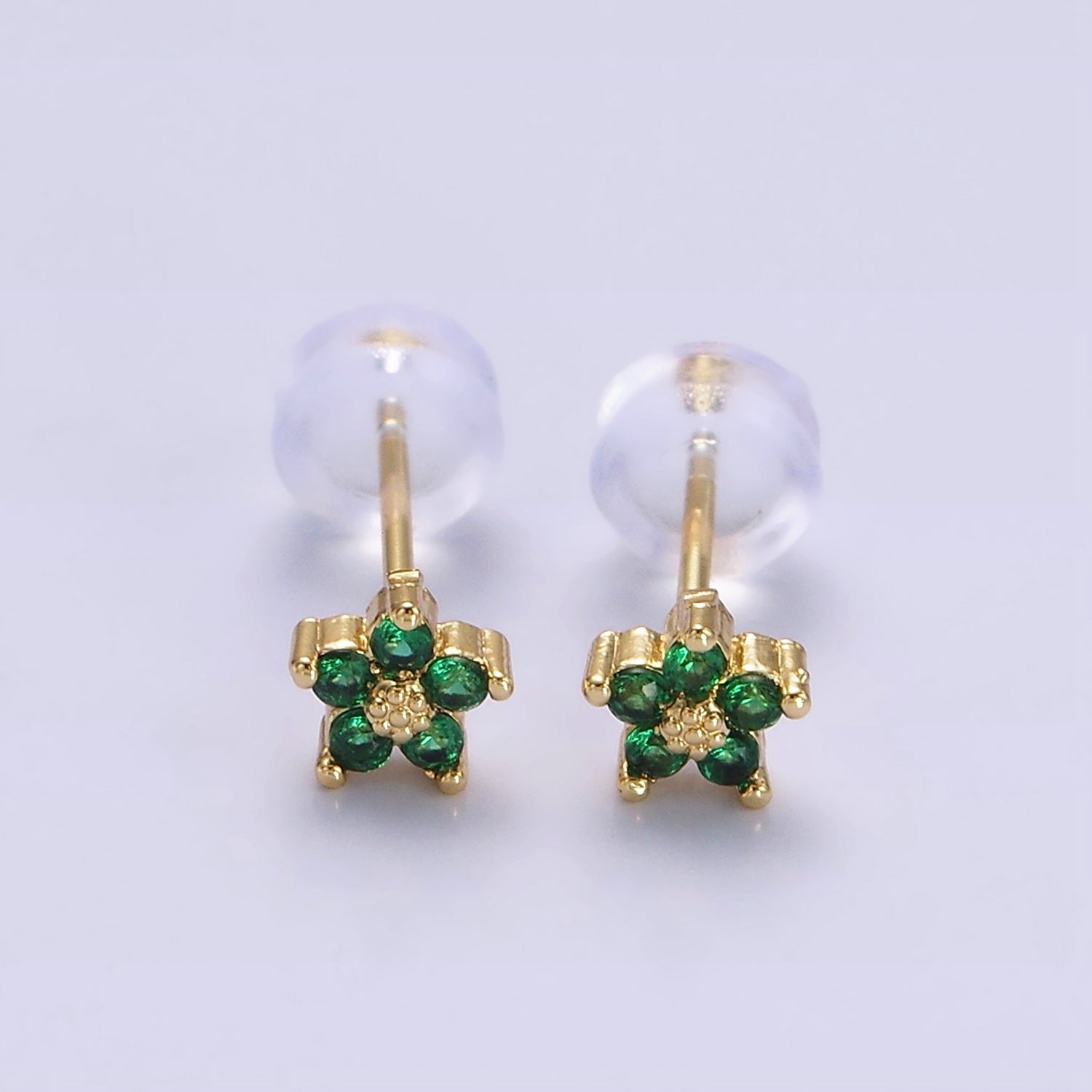 14K Gold Filled 5mm Mini Cubic Zirconia CZ Flower Stud Earrings | AE674 - AE683 - DLUXCA