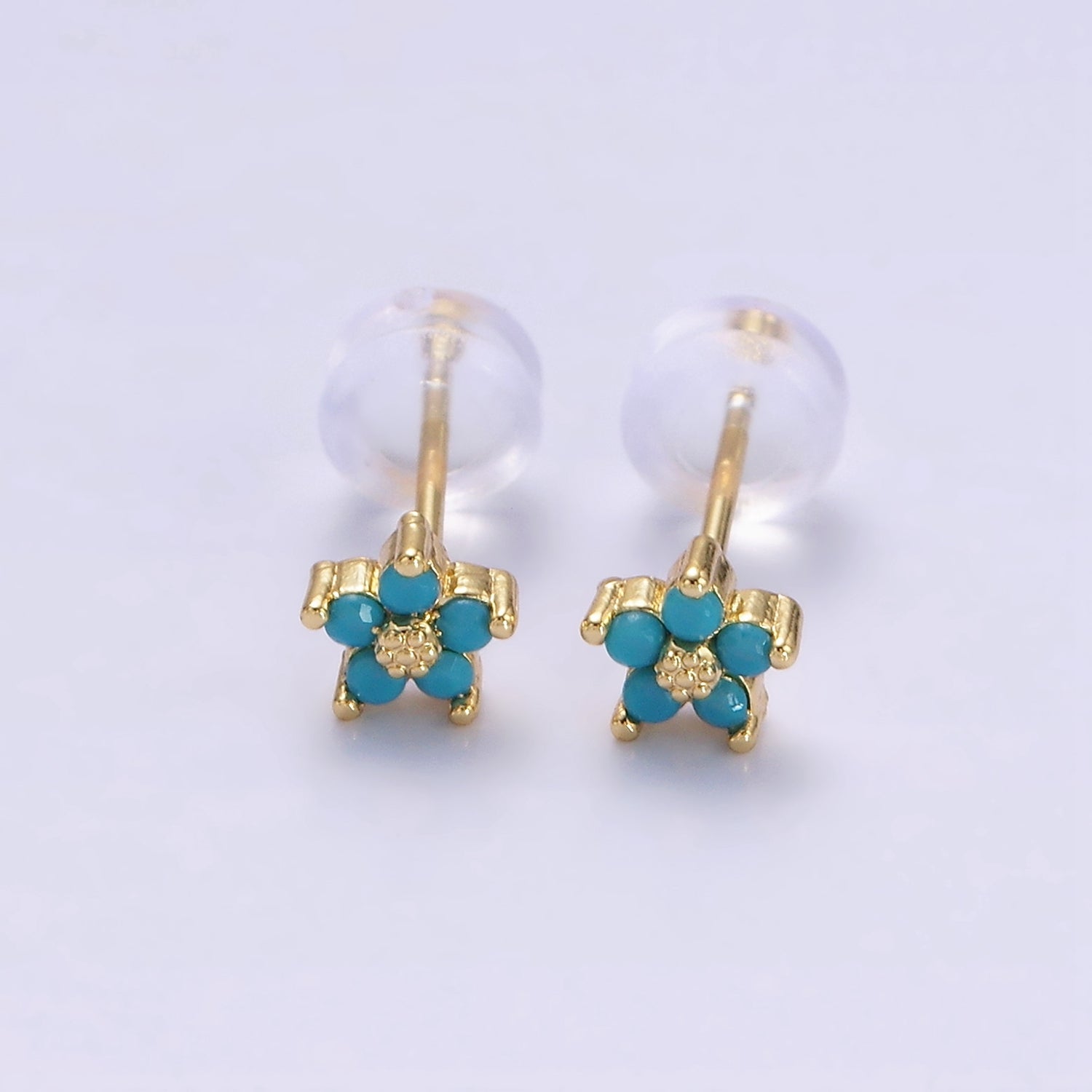 14K Gold Filled 5mm Mini Cubic Zirconia CZ Flower Stud Earrings | AE674 - AE683 - DLUXCA